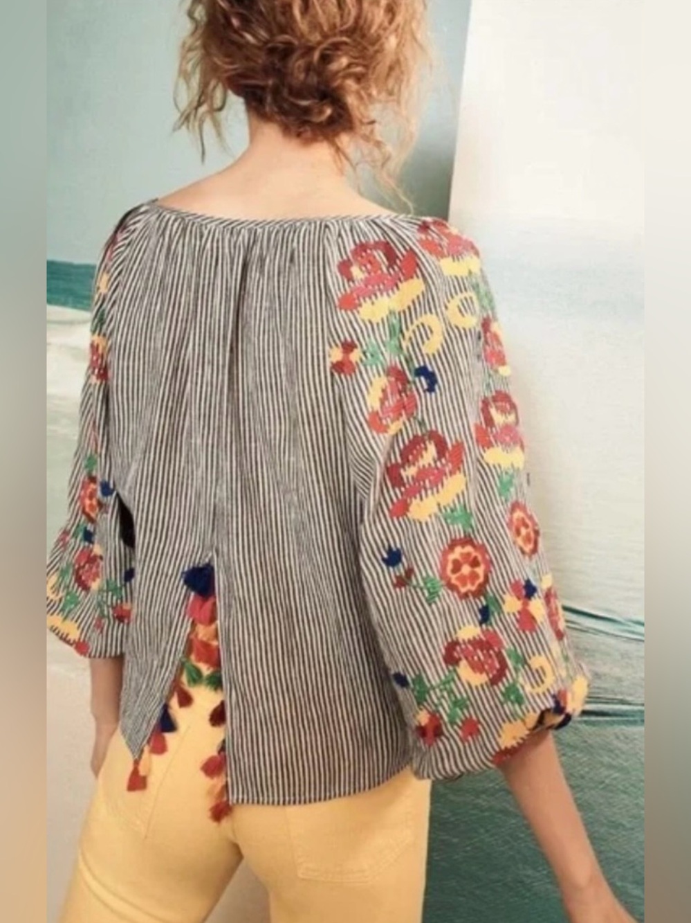 Anthropologie Floreat Tassel Embroidered Top Size Medium